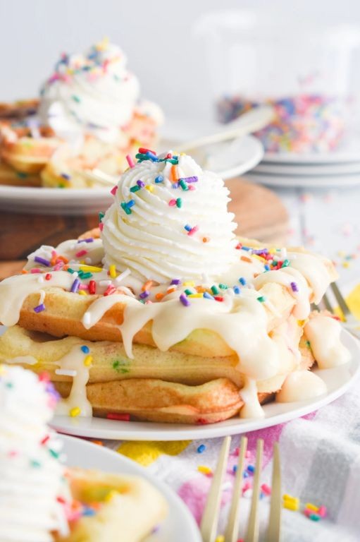 Funfetti Cake Mix Waffles with Whipped Cream