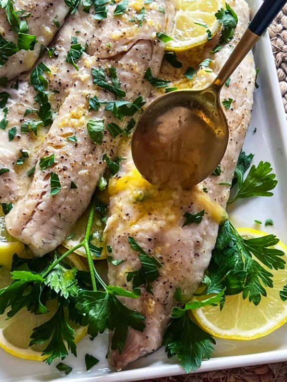 Garlic Butter Baked Walleye