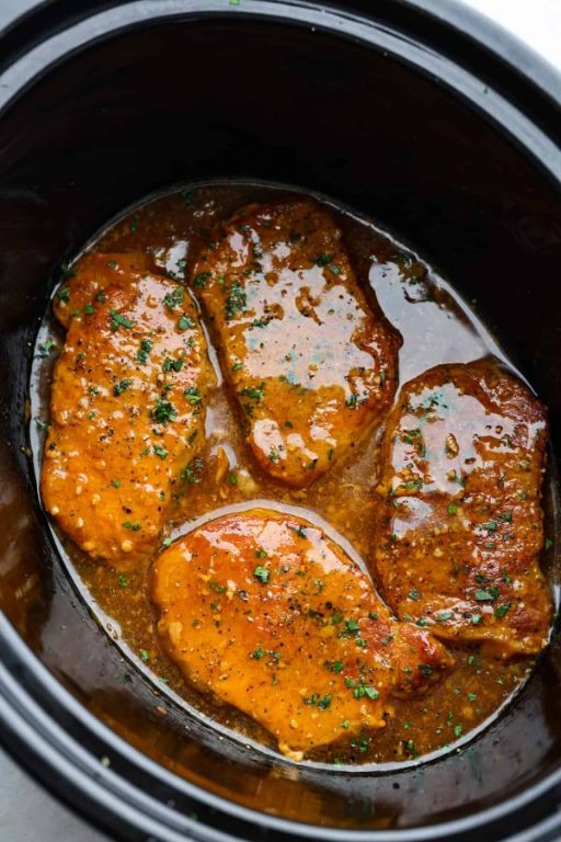 Garlic Butter Pork Chops in the Slow Cooker