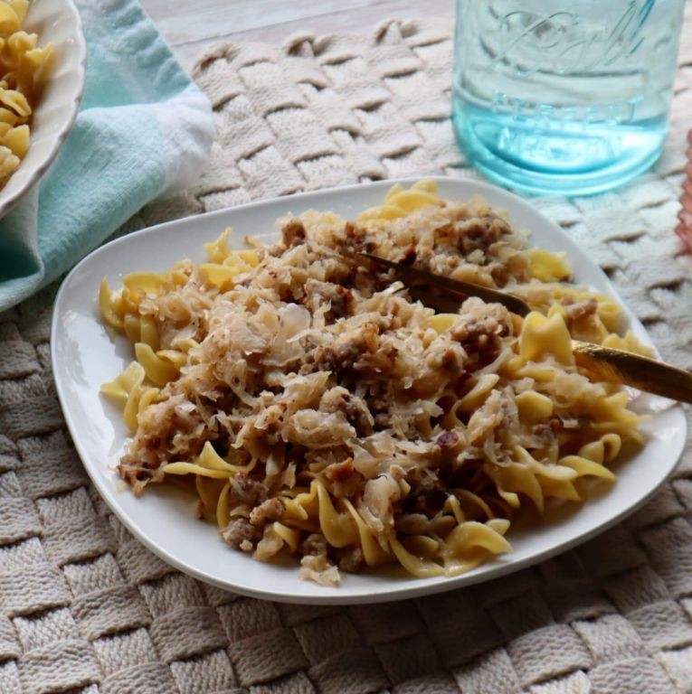 Garlic Butter Sausage and Sauerkraut Pasta