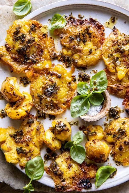 Garlic Butter Smashed Potatoes with Chives