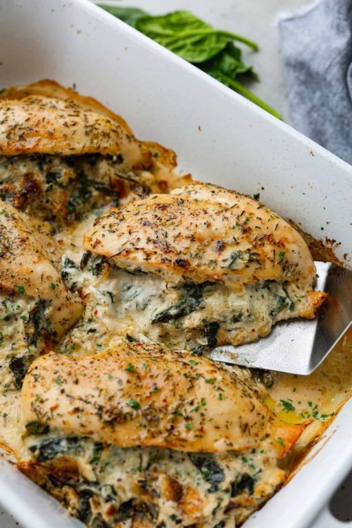 Garlic Butter Spinach Stuffed Chicken Breast