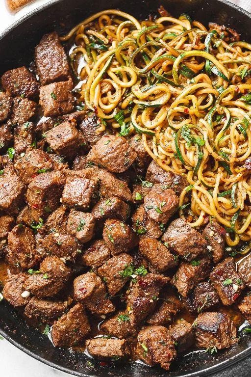 Garlic Butter Steak Bites with Zucchini Noodles