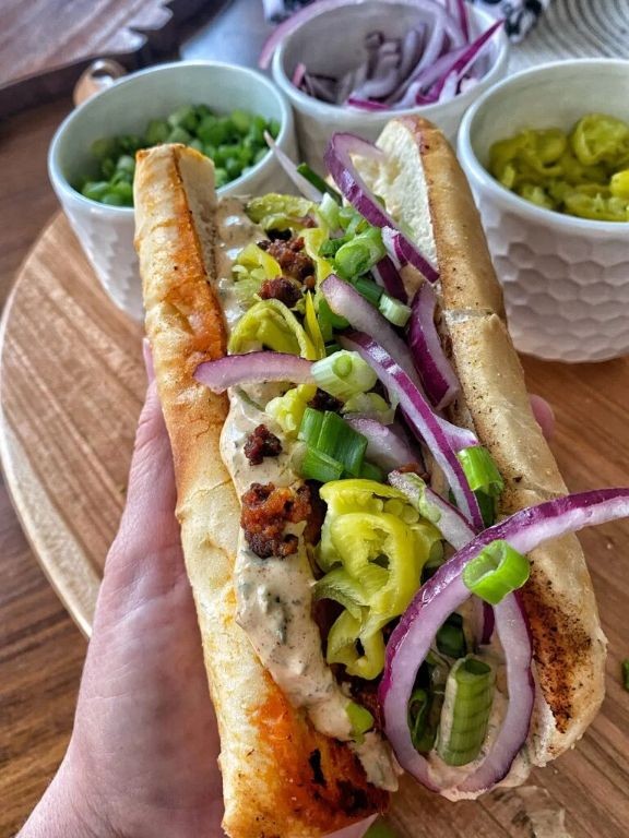 Garlic Herb Sausage Sandwich with Caramelized Onions