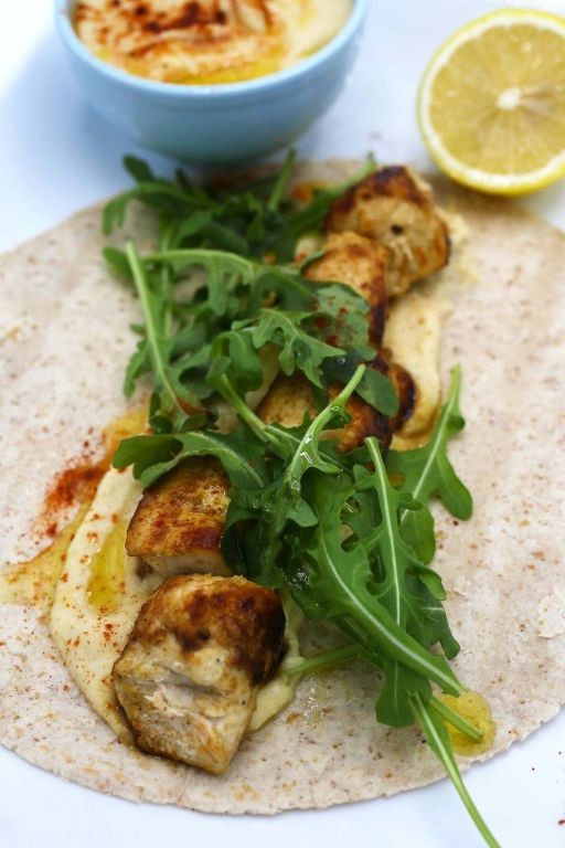 Garlic Lemon Chicken Hummus Wrap