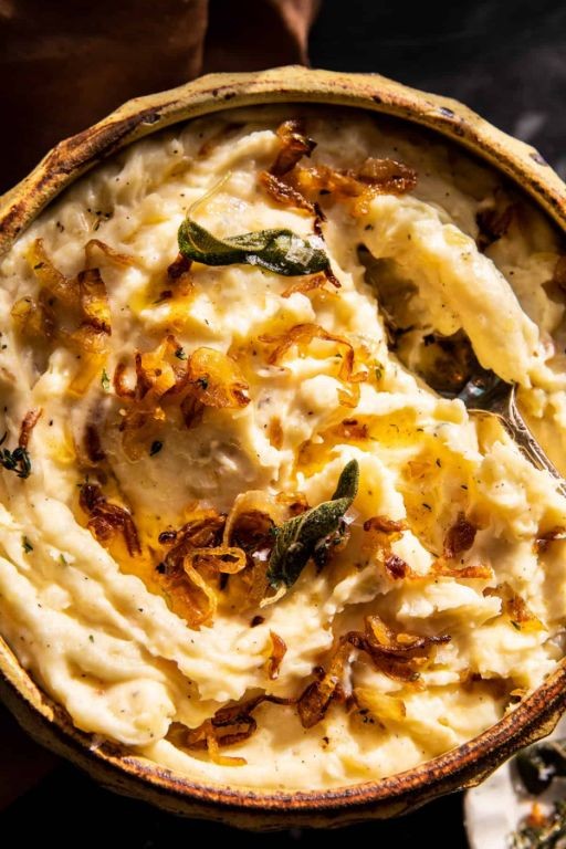 Garlic Mashed Potatoes with Caramelized Onions