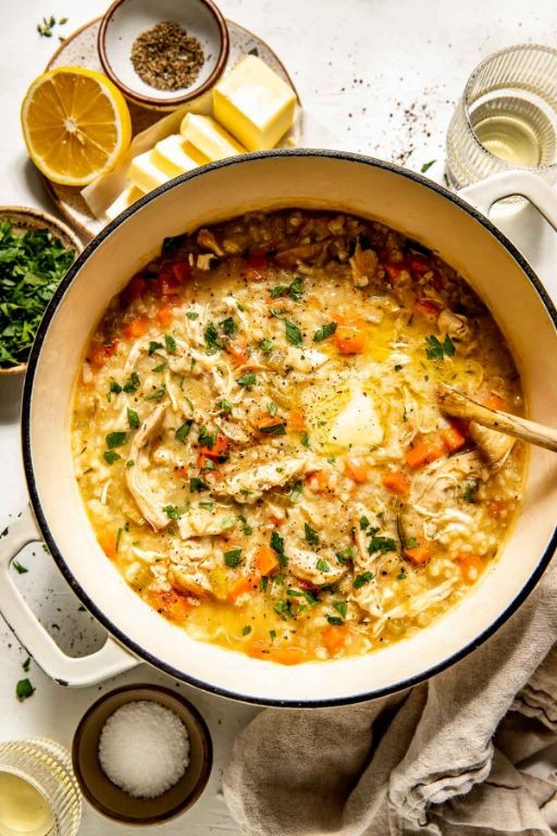 Garlic Parmesan Cream of Chicken Soup with Arborio Rice