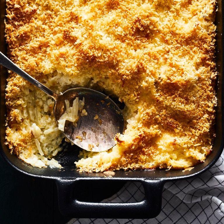 Garlic Parmesan Funeral Potatoes with Panko Breadcrumbs