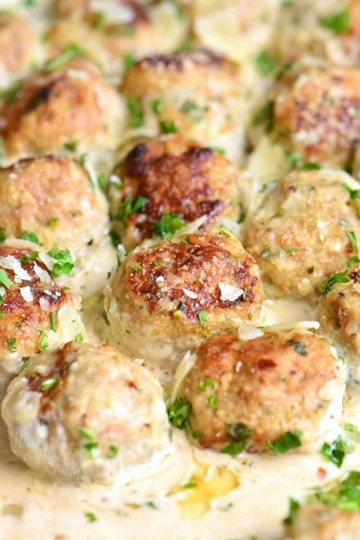 Garlic Parmesan Turkey Meatballs in Crockpot