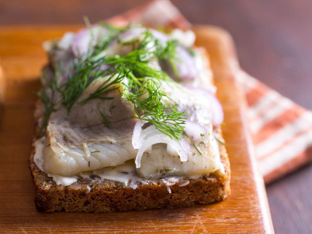 German-Style Pickled Herring on Rye Bread