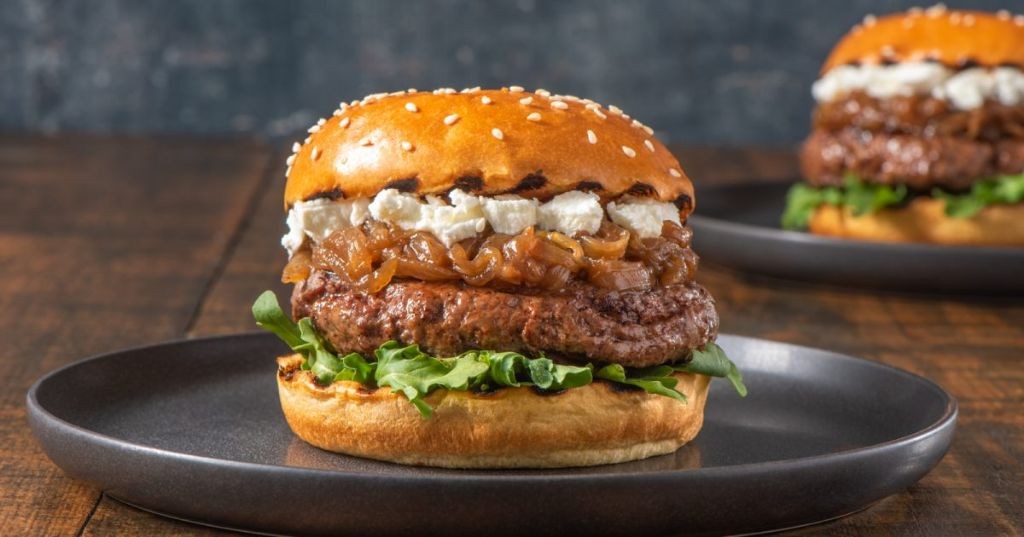 Goat Cheese Chicken Burgers with Caramelized Onions