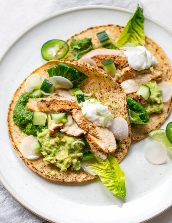 Goat Cheese Chicken Tacos with Avocado Crema