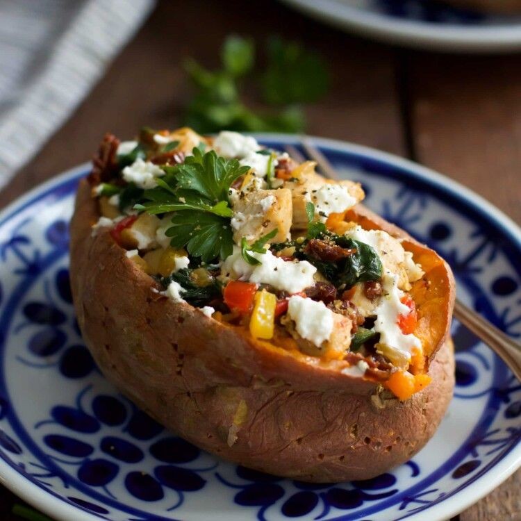 Goat Cheese Chicken and Sweet Potato Hash