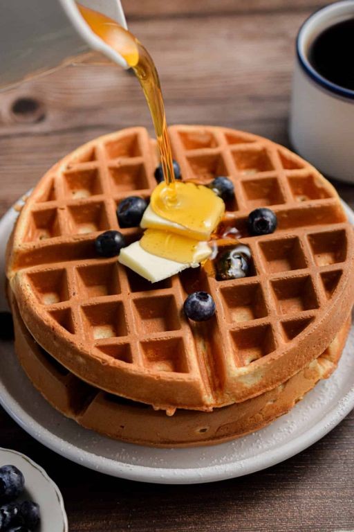 Golden Bisquick Waffles with Maple Syrup