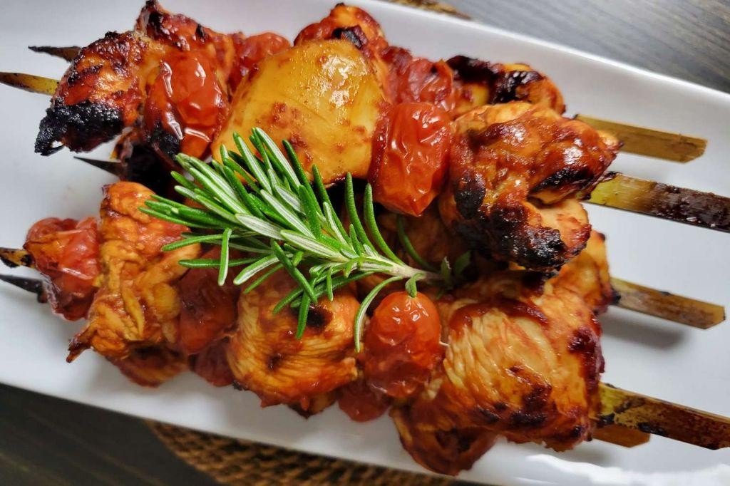 Grape Tomato and Chicken Skewers