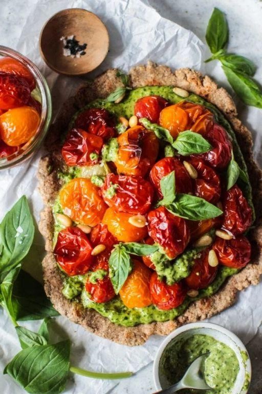 Grape Tomato and Pesto Flatbread