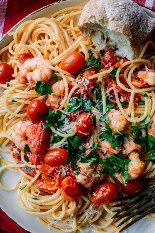 Grape Tomato and Shrimp Scampi