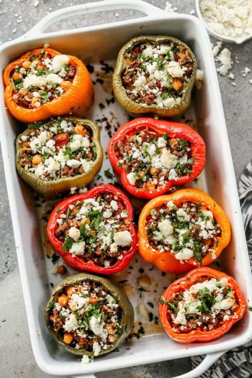 Greek Beef Stuffed Peppers with Feta and Herbs