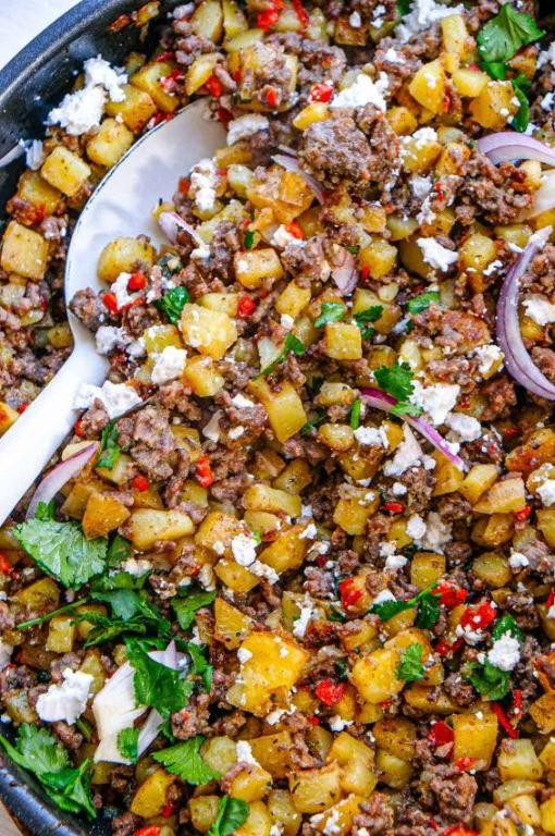 Greek Beef and Potato Hash with Oregano