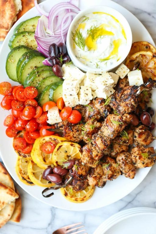 Greek Chicken Skewers with Feta and Olives