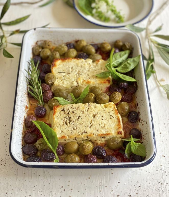 Greek-Inspired Baked Mostaccioli with Feta and Kalamata Olives