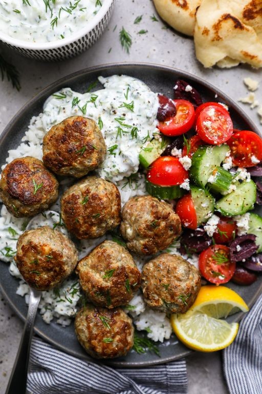 Greek-Inspired Turkey Meatballs with Tzatziki Sauce