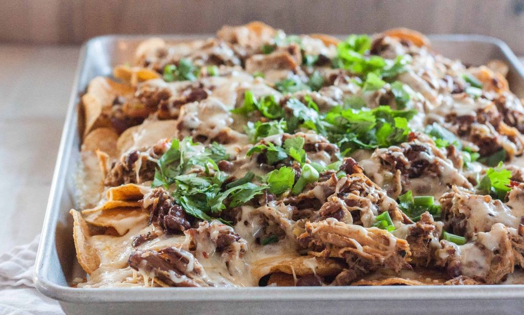 Green Chile Pork Nachos with Monterey Jack