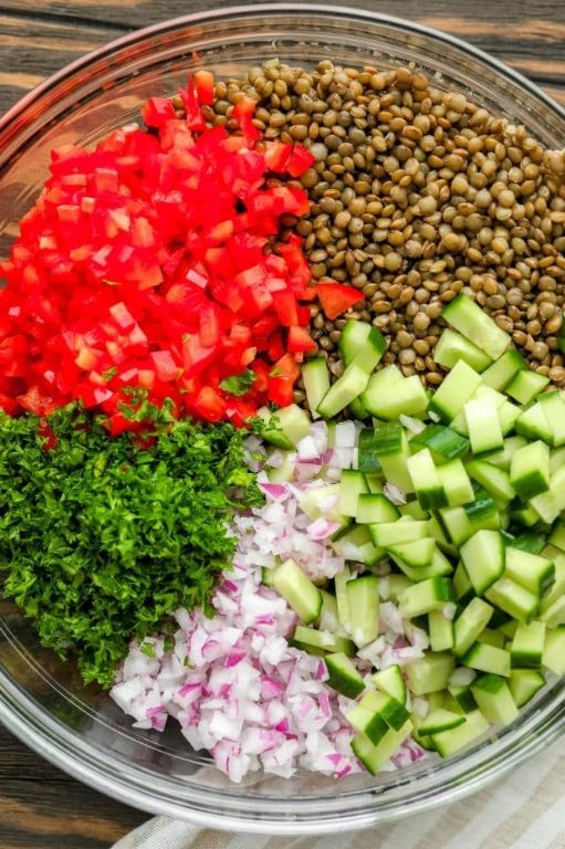 Green Lentil Salad with Parsley and Red Onion