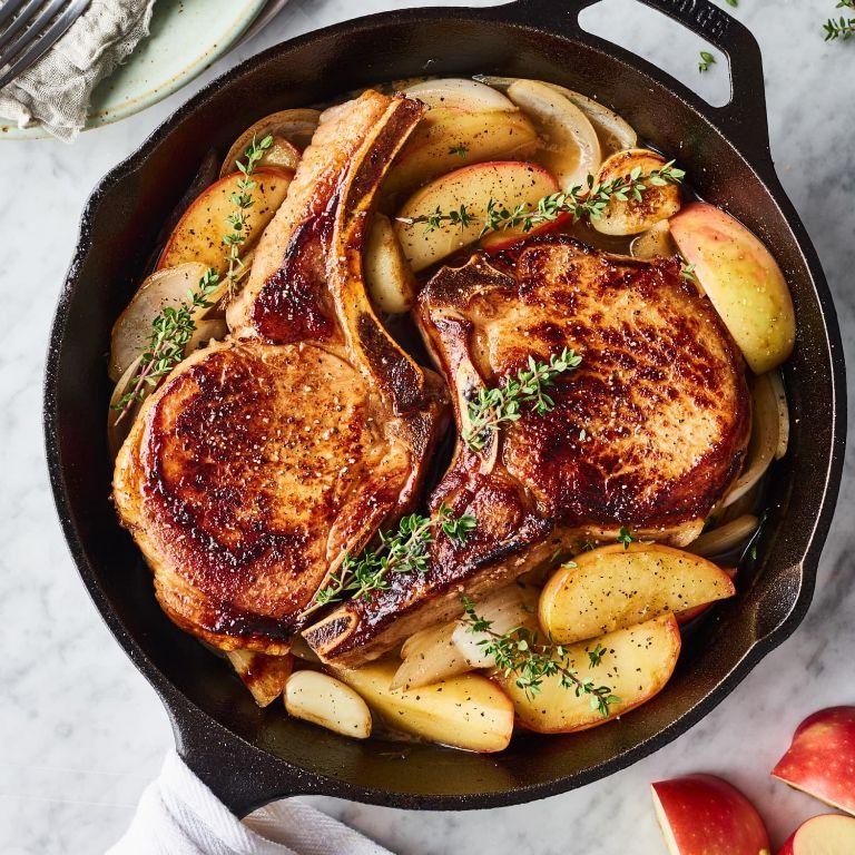 Griddle-Seared Pork Chops with Apples