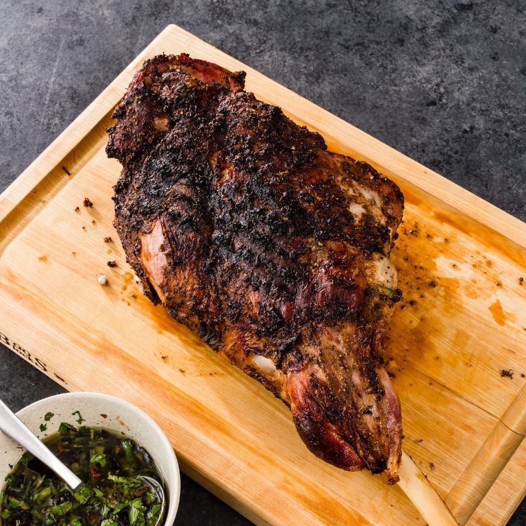 Grilled Butterflied Leg of Lamb with Charred Scallion Salsa