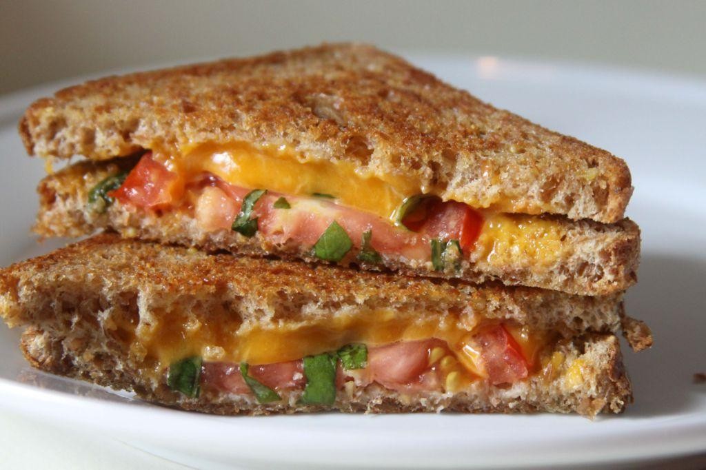 Grilled Cheese with Sliced Tomatoes and Basil