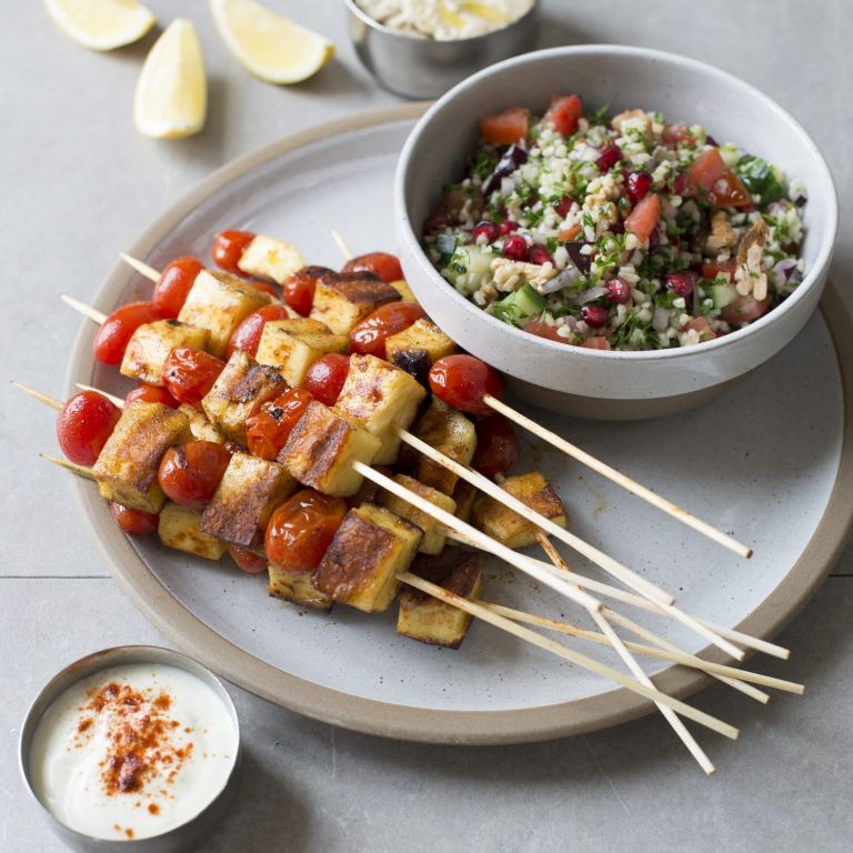 Grilled Cherry Tomato and Halloumi Skewers