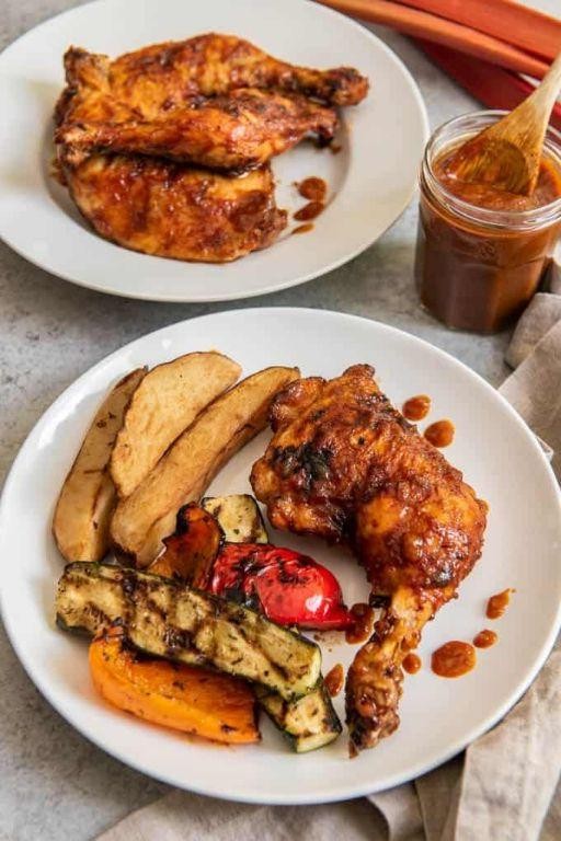 Grilled Chicken with Rhubarb BBQ Sauce