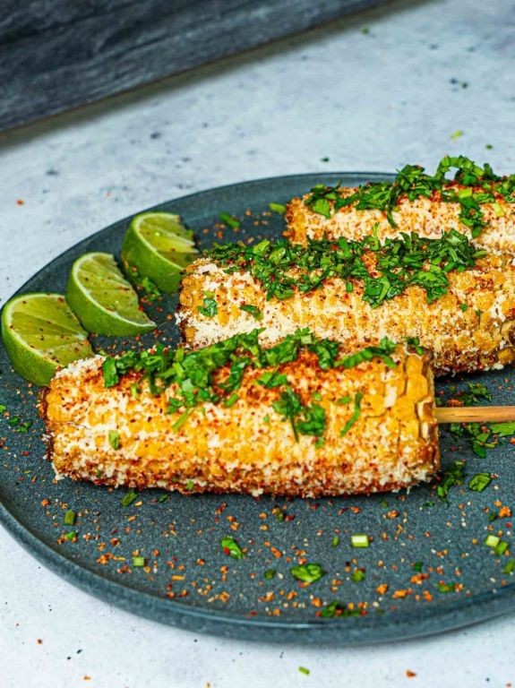 Grilled Elote Skewers with Garlic Butter Glaze