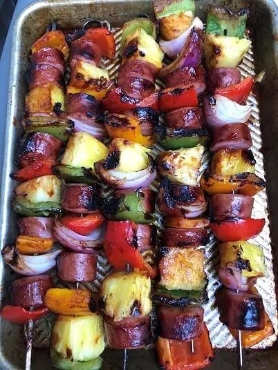 Grilled Hot Link and Pineapple Skewers