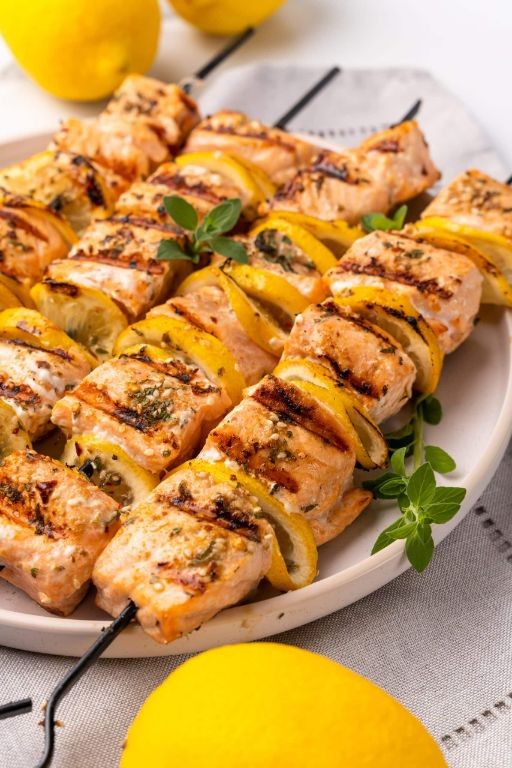 Grilled Lemon Herb Salmon and Shrimp Kebabs