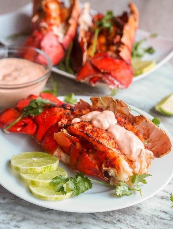 Grilled Lobster Tail with Spicy Sriracha Mayo