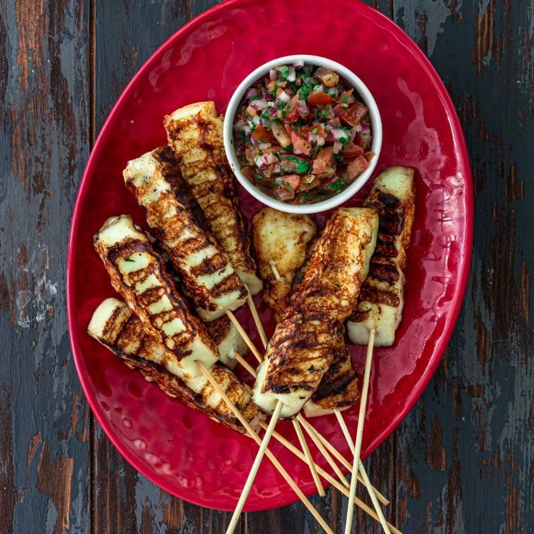 Grilled Oaxaca Cheese and Vegetable Skewers
