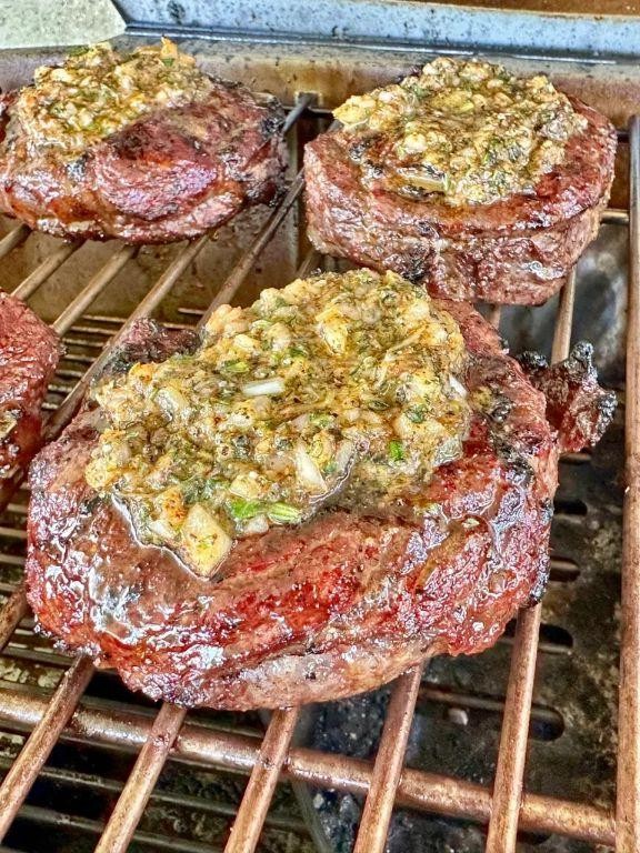 Grilled Ribeye Steak with Garlic Butter