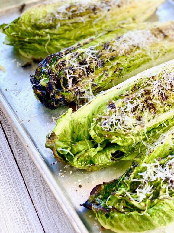 Grilled Romaine Lettuce Salad with Parmesan Shavings