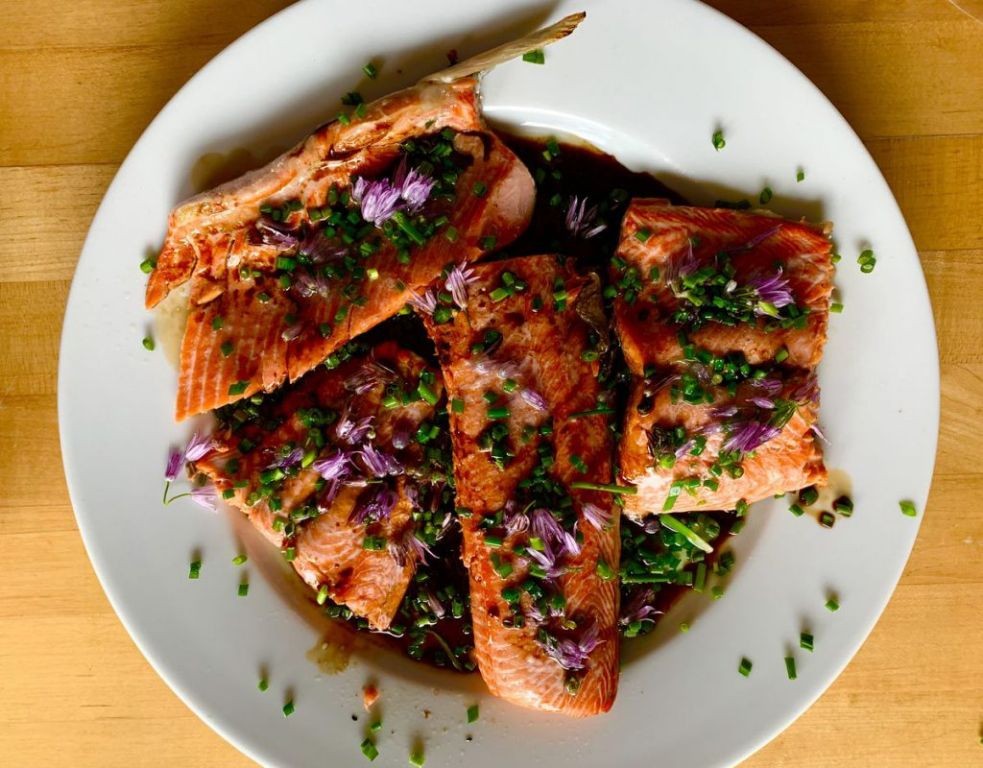Grilled Salmon with Chive Blossom Butter