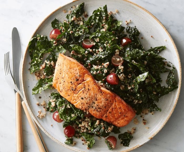 Grilled Salmon with Quinoa and Kale