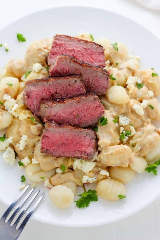 Grilled Steak and Bertolli Alfredo Gnocchi