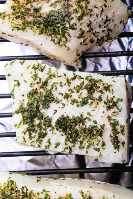 Grilled Traeger Halibut with Garlic-Herb Crust