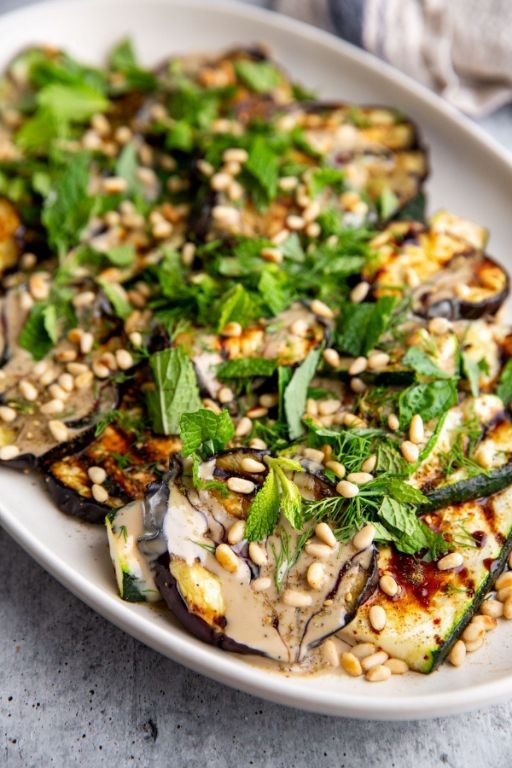 Grilled Zucchini and Eggplant with Tahini Drizzle