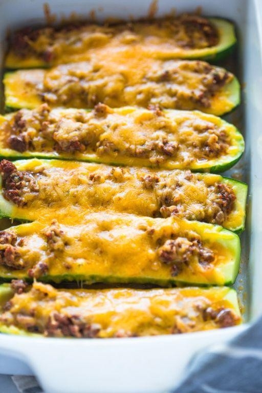 Ground Beef and Mushroom Stuffed Zucchini Boats