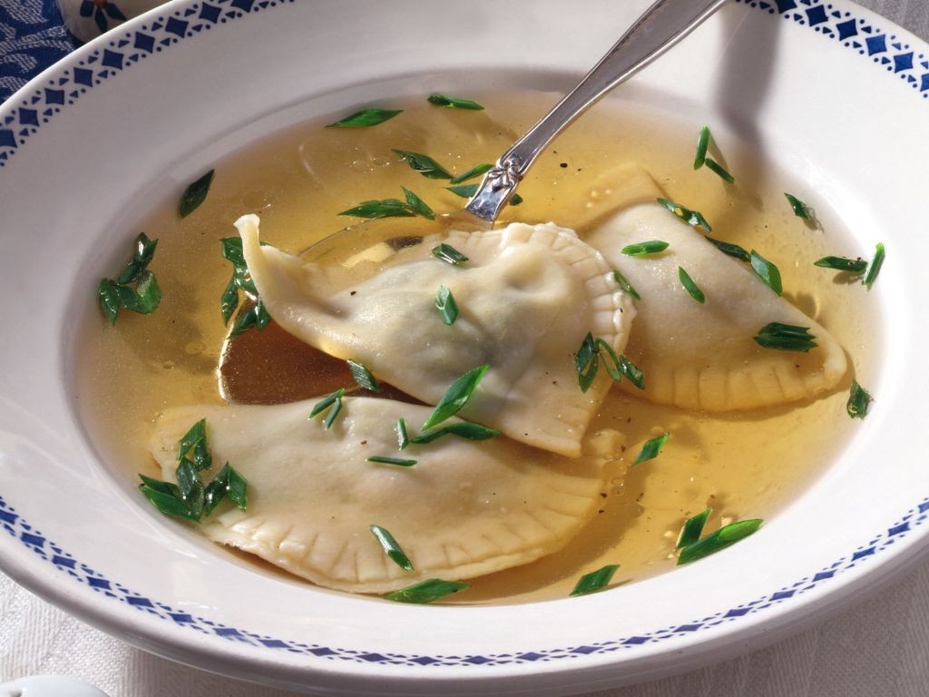 Ground Beef and Spinach Dumplings in Broth