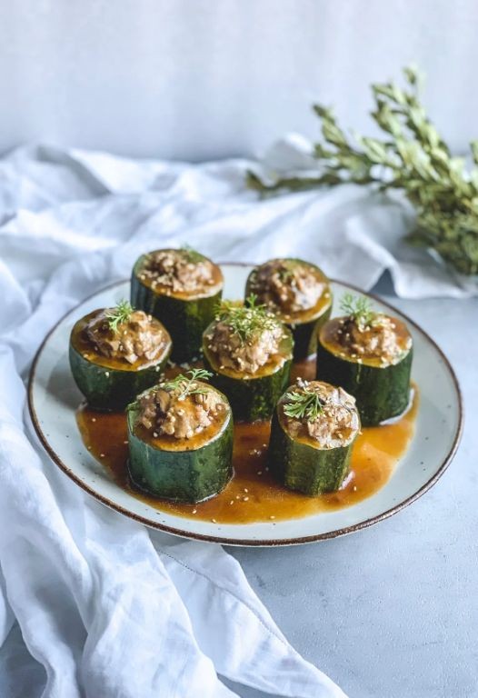 Ground Pork and Cabbage Stuffed Zucchini