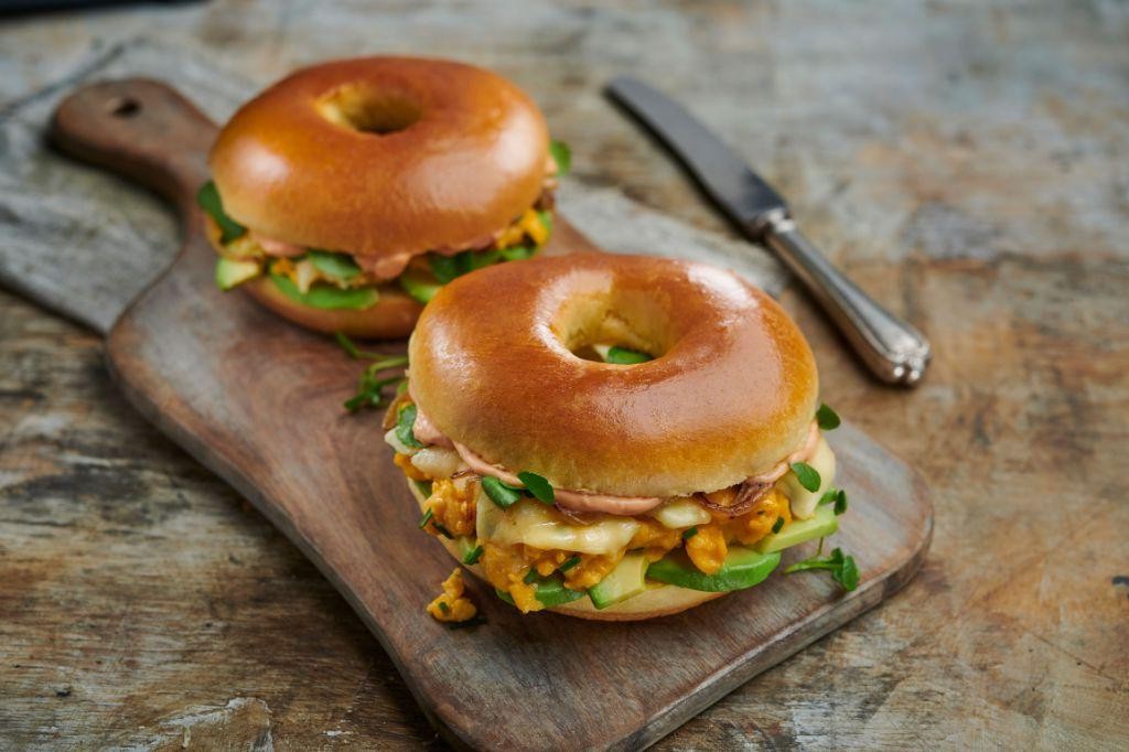 Guacamole and Scrambled Egg Bagel
