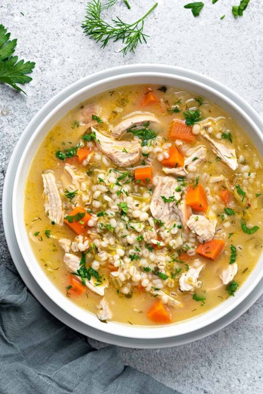 Guinea Hen Soup with Barley and Leeks